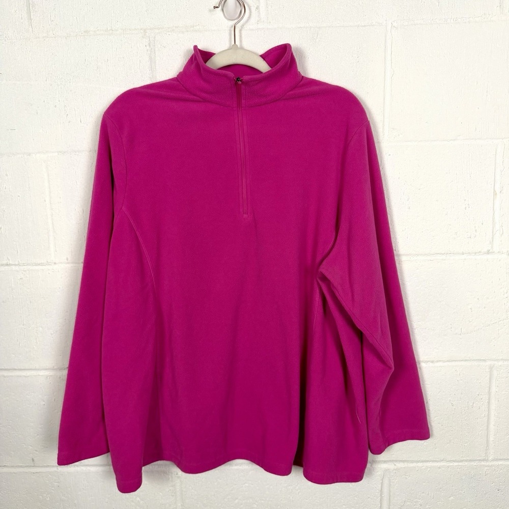 Lands End Womens 1/4 Zip Fleece Pullover Plus Size 1X Pink Outdoor Fall Layers